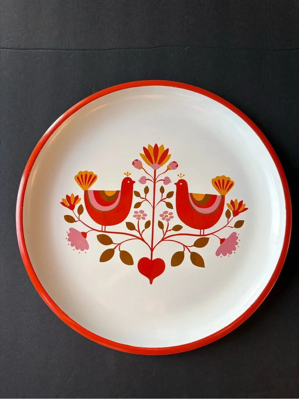 Vintage Melamine 1970’s Serving Tray with Scandinavian Folk Art Design MCM Japan